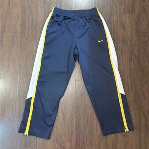 2010 Nike Baggy Navy Blue & White & Yellow Lined Embroidered Track Pants
